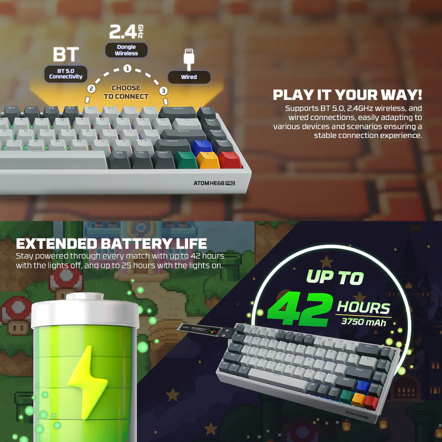 Periféricos Fantech Teclado Magético Inalámbrico MK922 ATOM HE68 PRO SuperMaxfit SW Emerald SNES ED BT/Wireless ETCHILE Fantech Teclado Magético Inalámbrico MK922 ATOM HE68 PRO SuperMaxfit SW Emerald SNES ED BT/Wireless - Imagen 10
