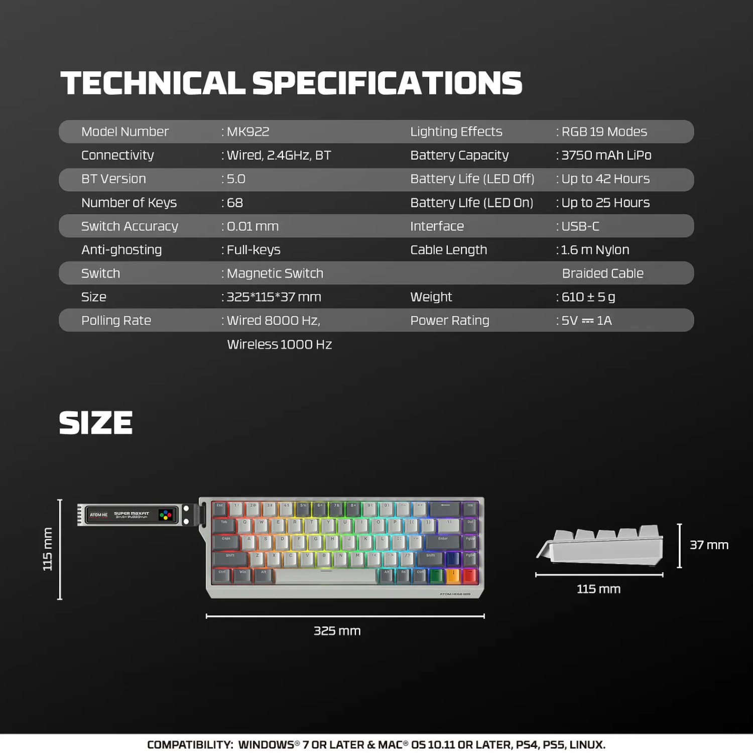 Periféricos Fantech Teclado Magético Inalámbrico MK922 ATOM HE68 PRO SuperMaxfit SW Emerald SNES ED BT/Wireless ETCHILE Fantech Teclado Magético Inalámbrico MK922 ATOM HE68 PRO SuperMaxfit SW Emerald SNES ED BT/Wireless - Imagen 3