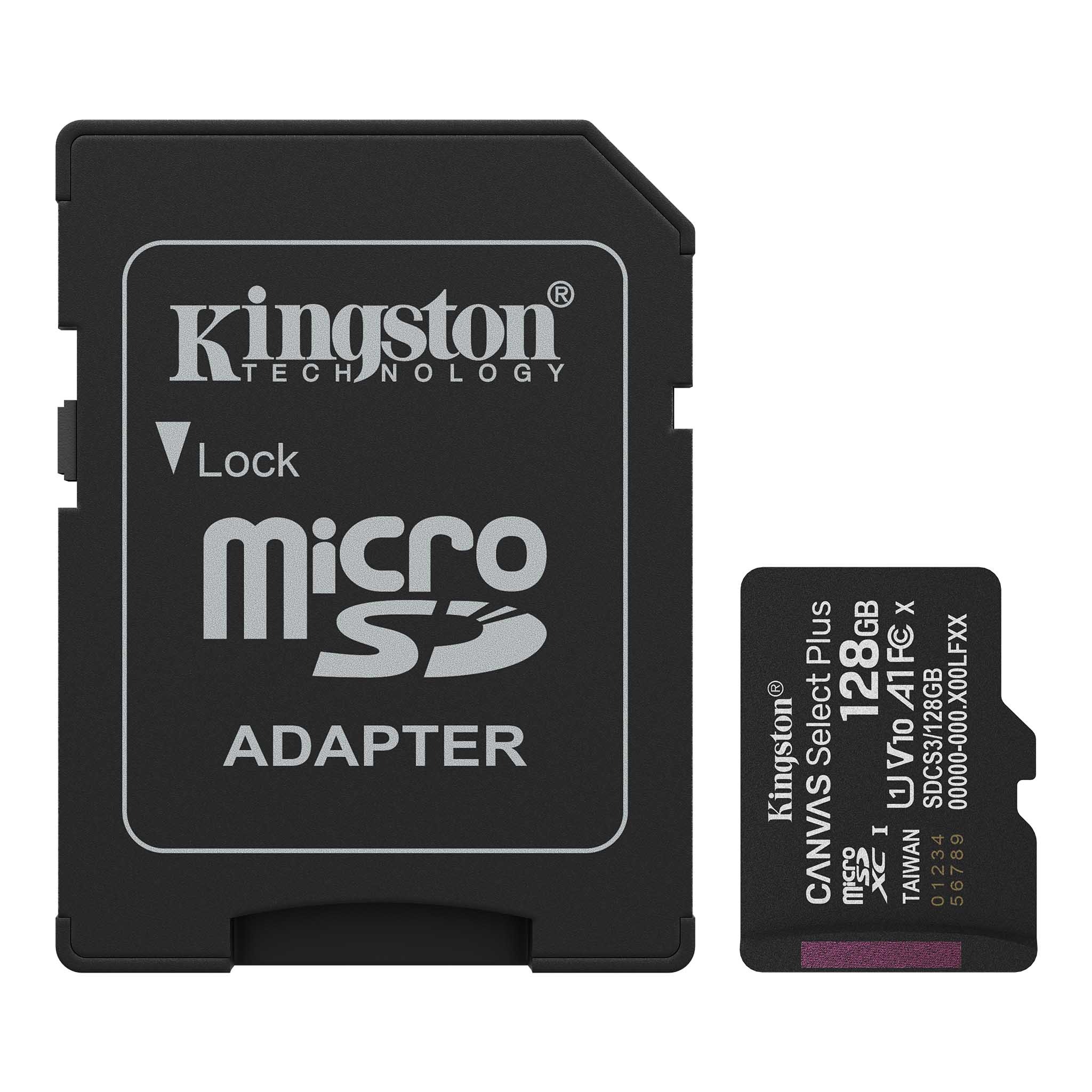 Kingston Memoria Micro SD XC con Adaptador 128GB 150MB/s CANVAS Select Plus V10 A1 SDCS3/128GB
