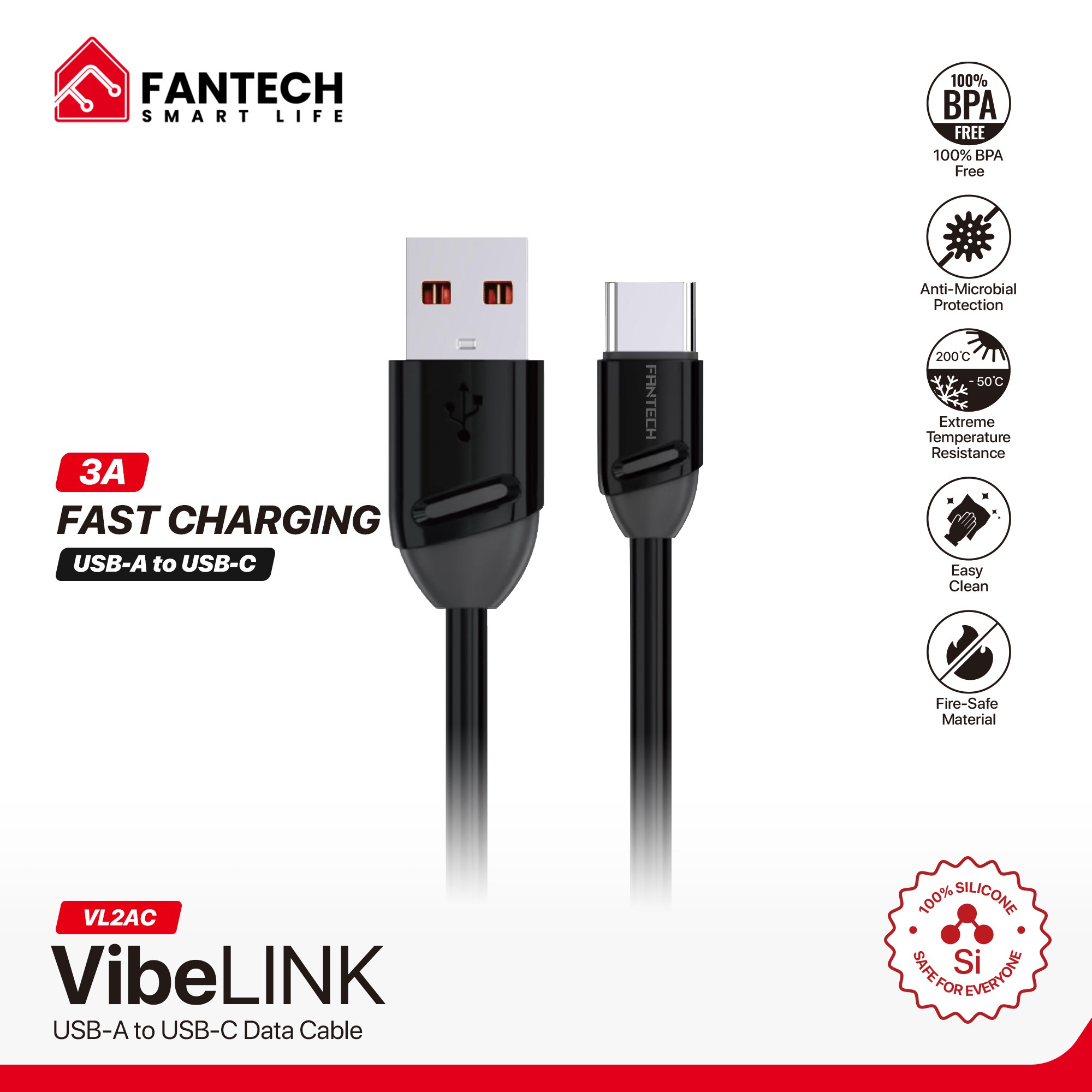 Cables USB Fantech Cable USB A a USB C VibeLINK Smart Life VL2AC 1mt 3A ETCHILE Fantech Cable USB A a USB C VibeLINK Smart Life VL2AC 1mt 3A - Imagen 6