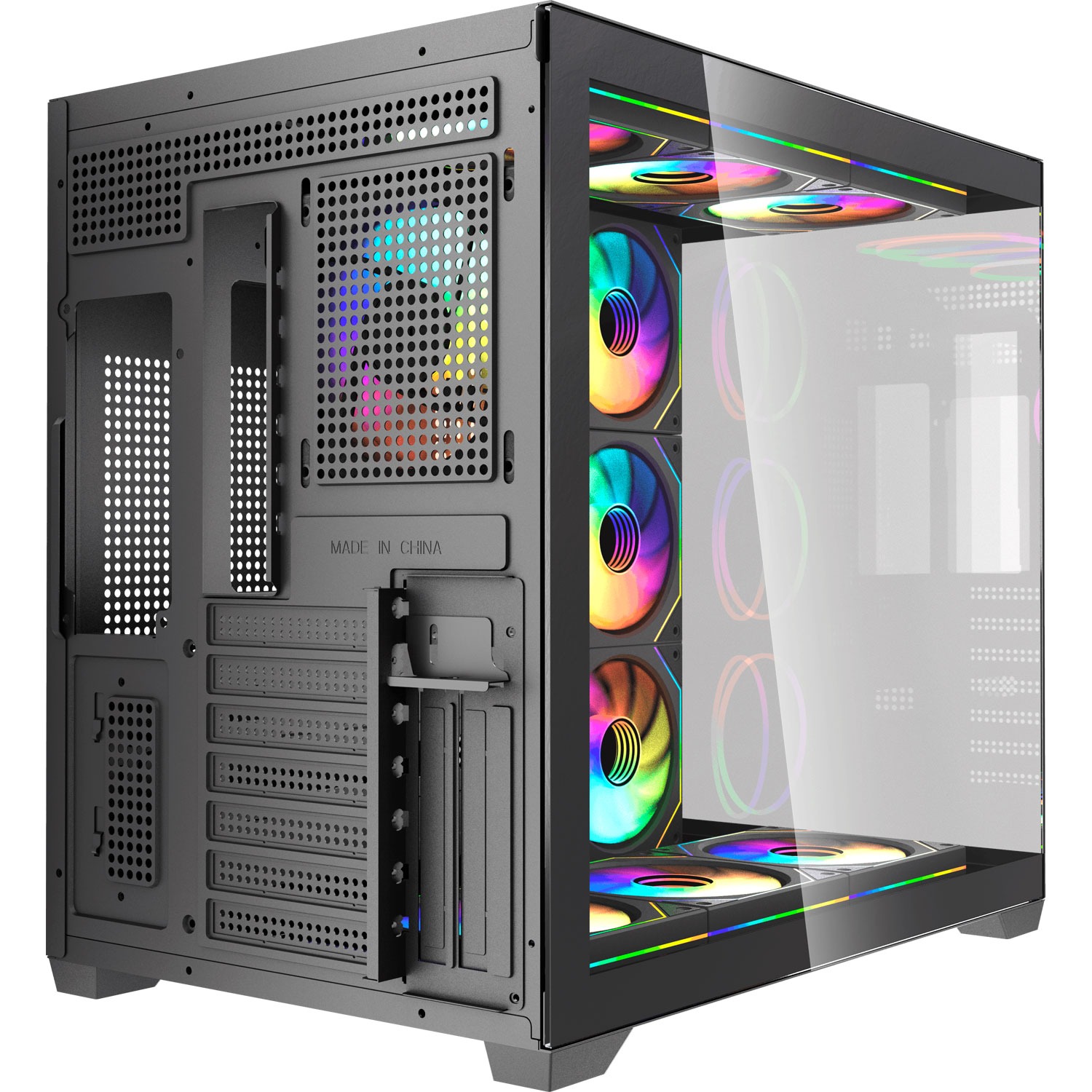 Black Build Fantech Gabinete Lumina X CG85X BLACK 6 Fans Panoramic View ETCHILE Fantech Gabinete Lumina X CG85X BLACK 6 Fans Panoramic View - Imagen 5