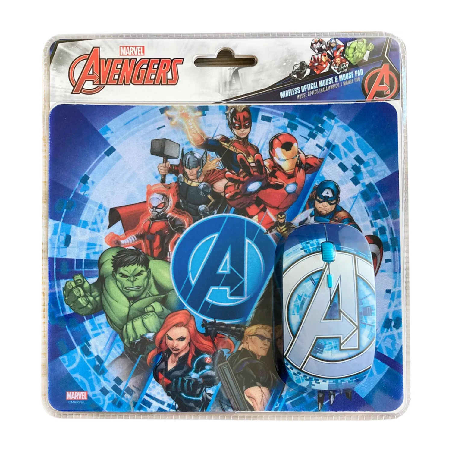 MARVEL KIT Mouse Óptico Inalámbrico y Mousepad Diseño Avengers 2