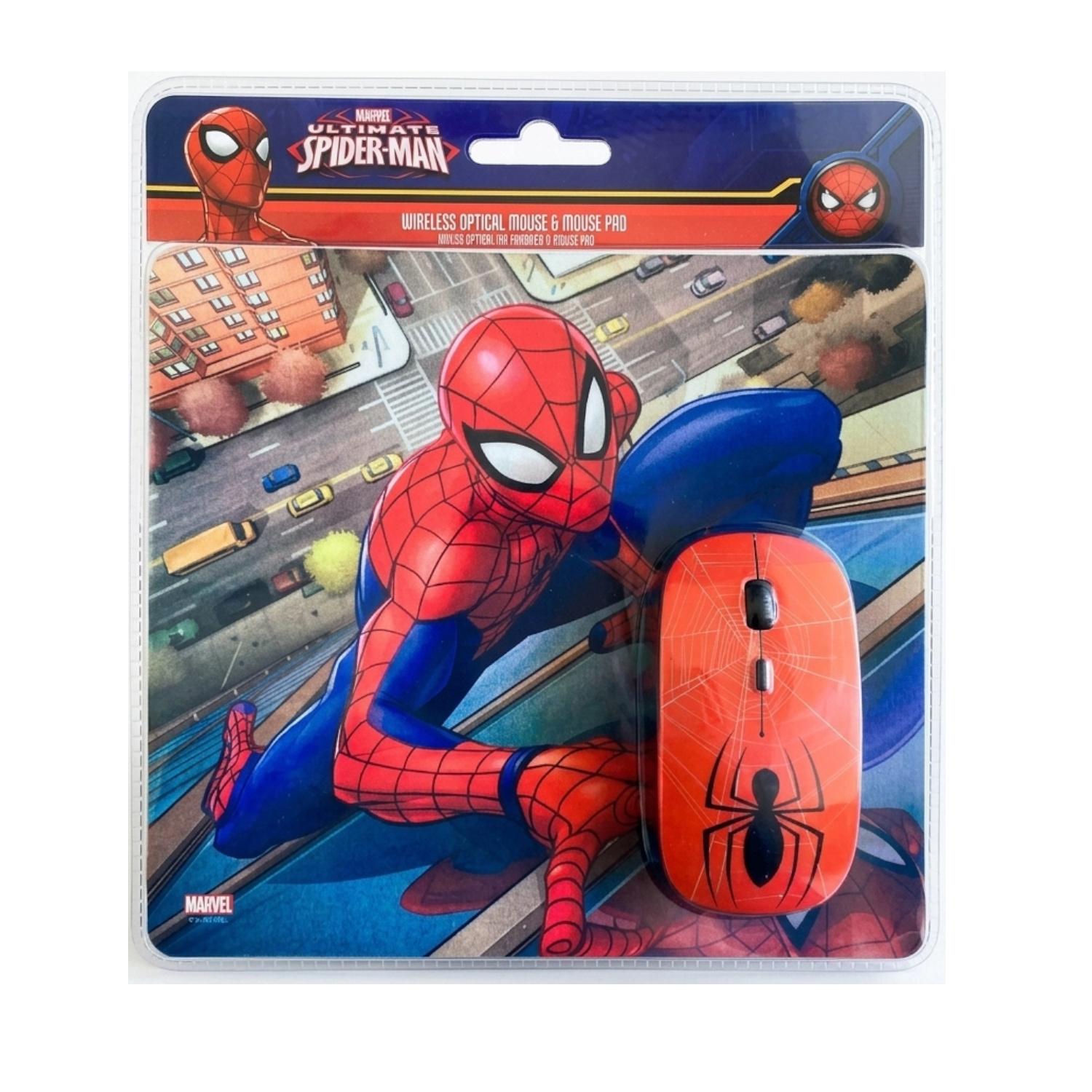 MARVEL KIT Mouse Óptico Inalámbrico y Mousepad Diseño SPIDERMAN 1