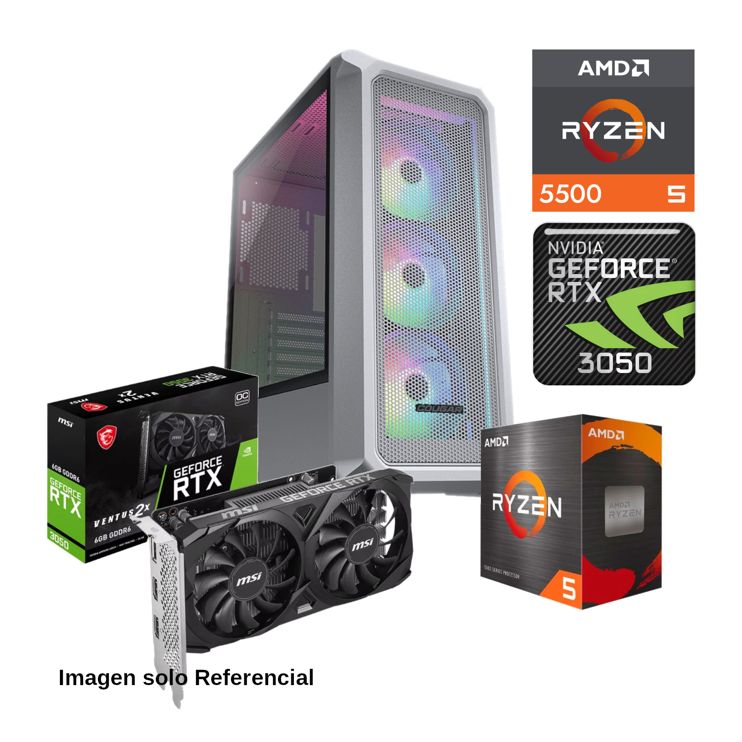 PC GAMER AMD RYZEN 5 5500 RTX 3050 16GB RAM 3200 DDR4 SSD M2 500GB 650W W11 PRO