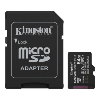 Kingston Tarjeta de Memoria Micro SD 64GB CANVAS SELECT Plus con Adaptador 100MB/s V10 A1 SDCS3/64GB