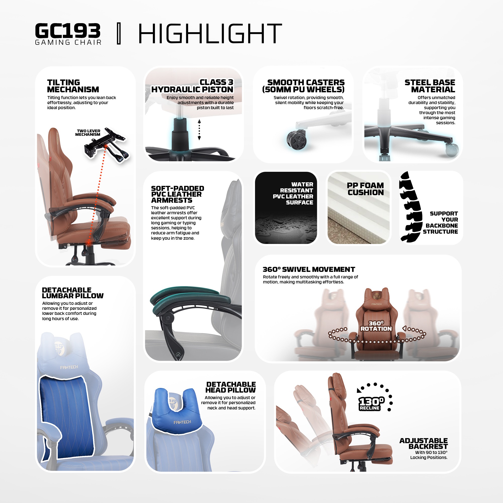 OFERTAS GAMER Fantech Silla Gamer GC193 BLUE ETCHILE Fantech Silla Gamer GC193 BLUE - Imagen 18