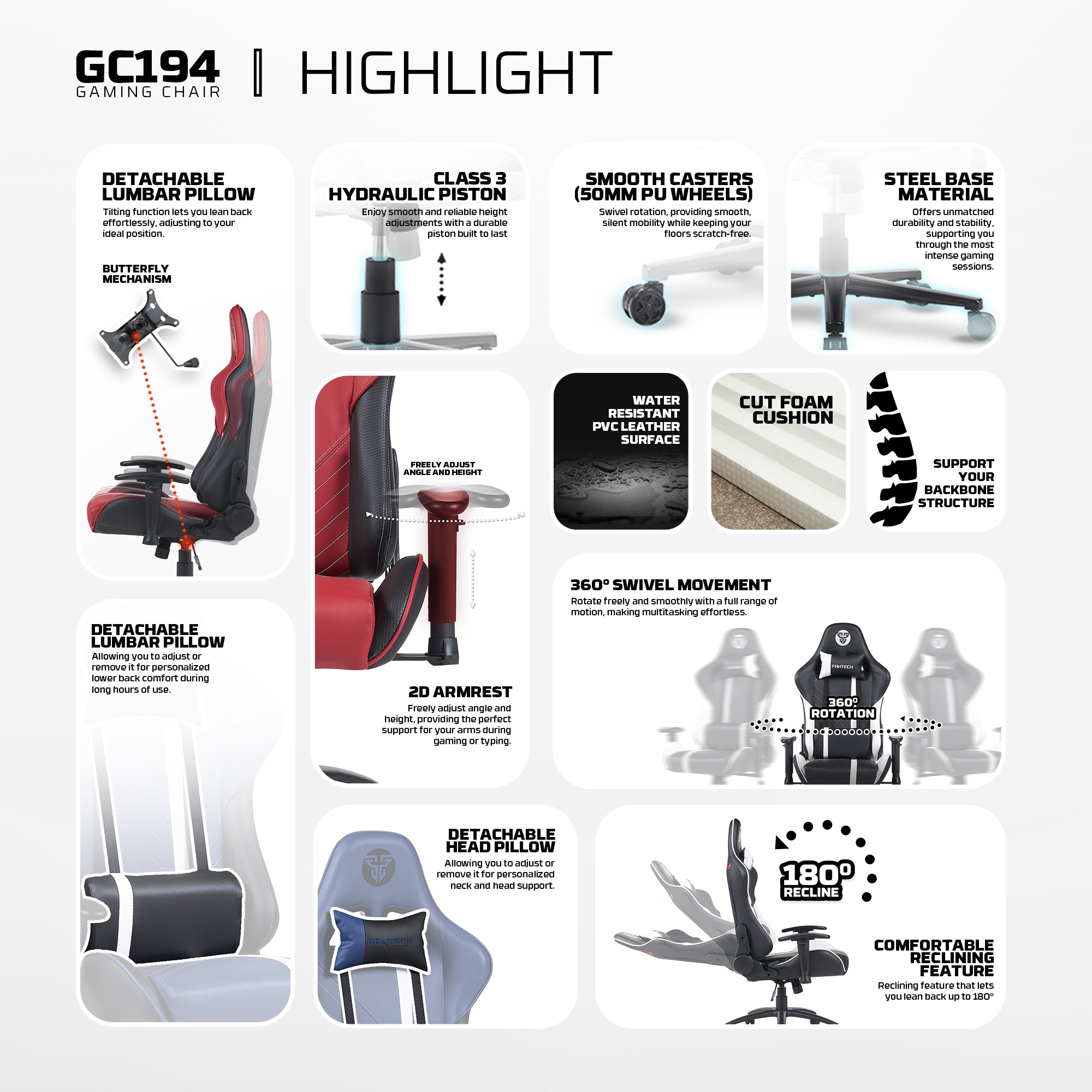 Productos Fantech Silla Gamer GC194 RED ETCHILE Fantech Silla Gamer GC194 RED - Imagen 13