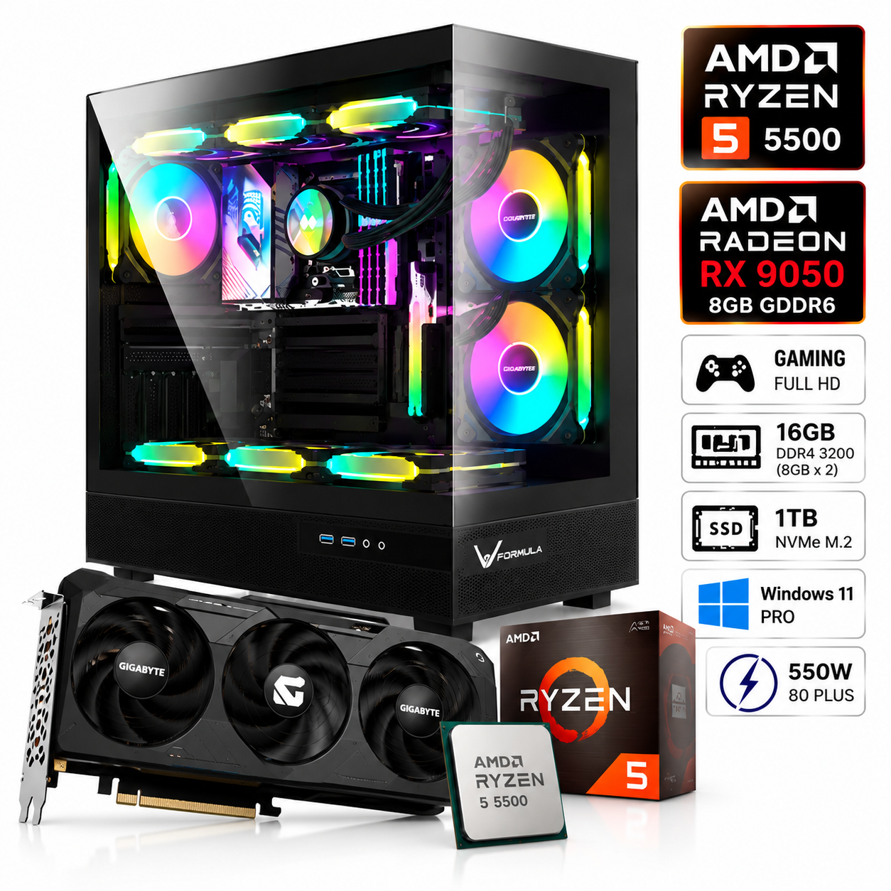AMD Serie 5000 PC Gamer AMD Ryzen 5 5500 Radeon RX 9050 8GB 16GB DDR4 1TB SSD M2 RGB 550W W11 PRO ETCHILE PC Gamer AMD Ryzen 5 5500 Radeon RX 9050 8GB 16GB DDR4 1TB SSD M2 RGB 550W W11 PRO - Imagen 2