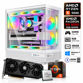 PC Gamer ETCHILE Crystal Eco R5 Ryzen 5 5500 | Radeon RX 9050 8GB | RAM 8GB DDR4 | SSD ADATA 480GB | 650W | Windows 11 Pro