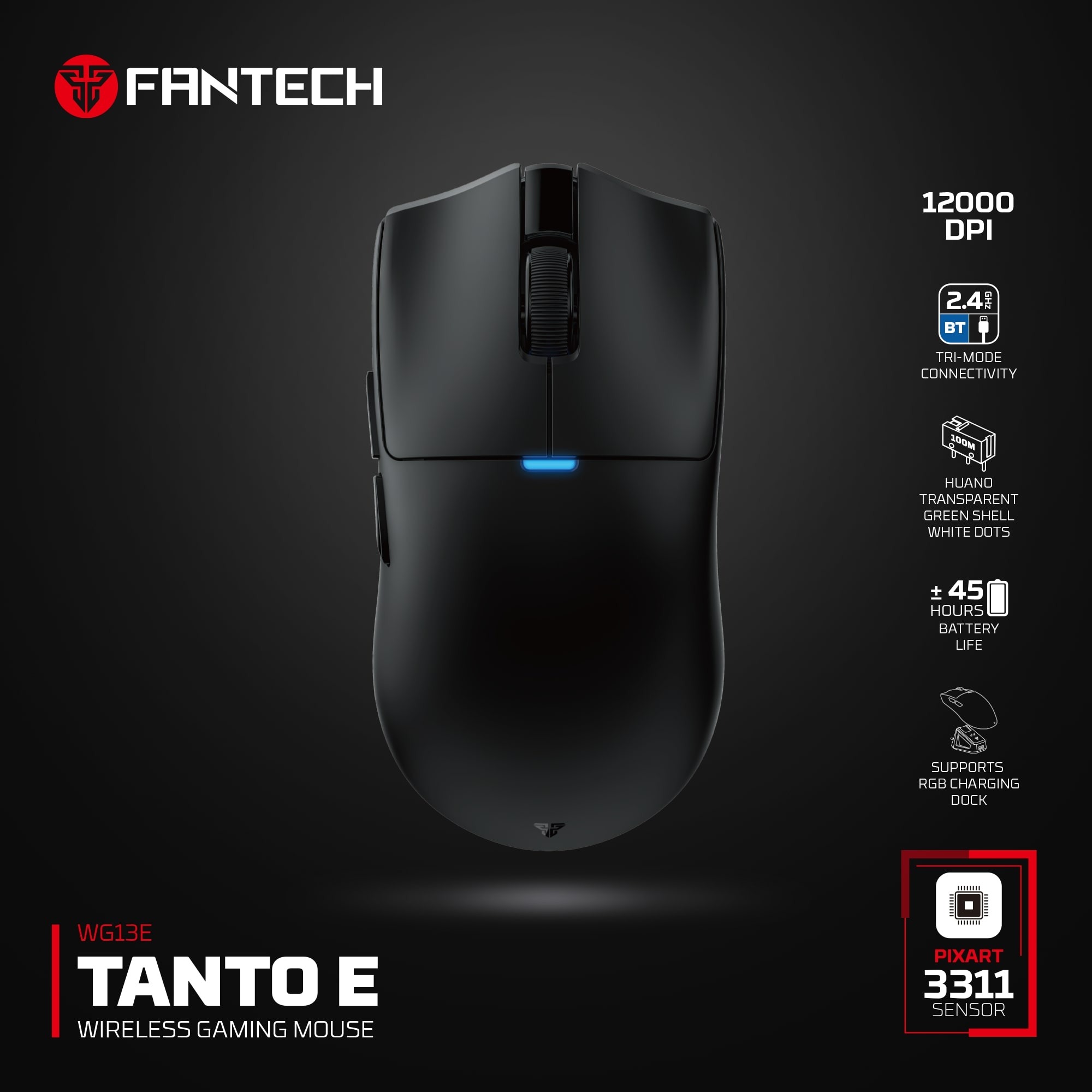 Mouse Fantech Mouse Gamer TANTO E Black WG13E Wireless Tri-mode 57g 45hrs Pixart 3311 Sensor ETCHILE Fantech Mouse Gamer TANTO E Black WG13E Wireless Tri-mode 57g 45hrs Pixart 3311 Sensor - Imagen 13