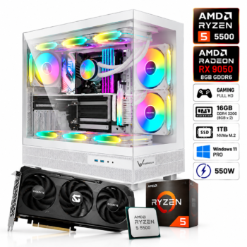PC Gamer AMD Ryzen 5 5500 Radeon RX 9050 8GB 16GB DDR4 1TB SSD M2 RGB 550W W11 PRO